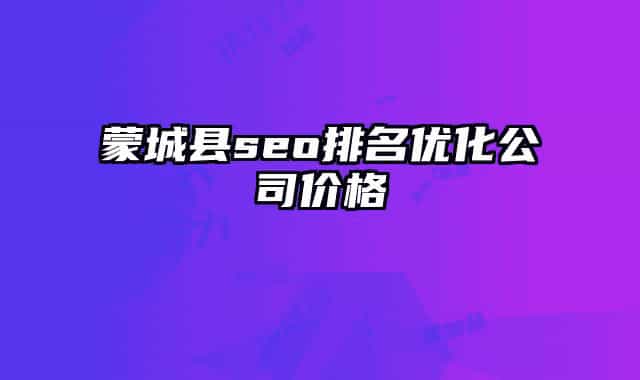 蒙城县seo排名优化公司价格