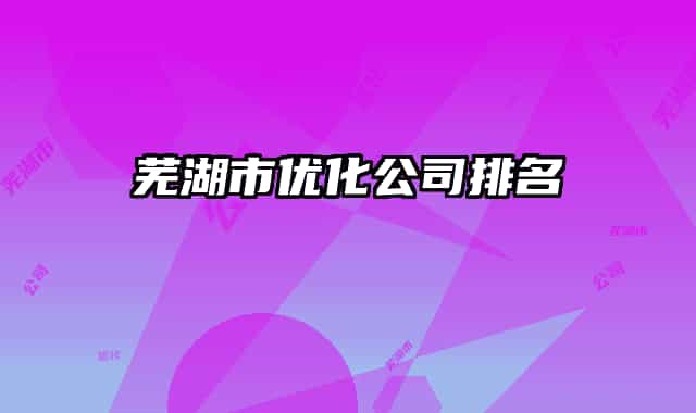 芜湖市优化公司排名
