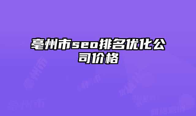 亳州市seo排名优化公司价格
