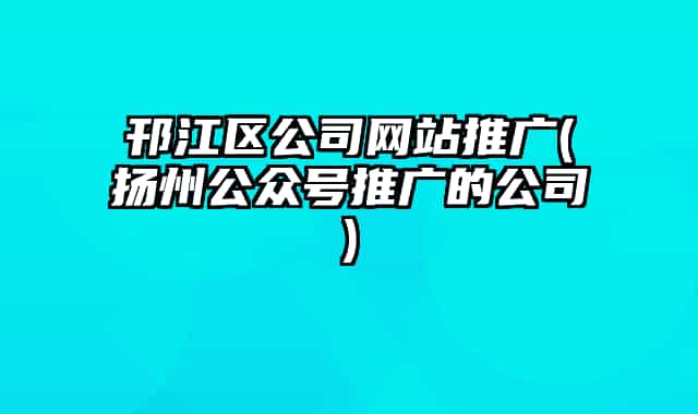 邗江区公司网站推广(扬州公众号推广的公司)